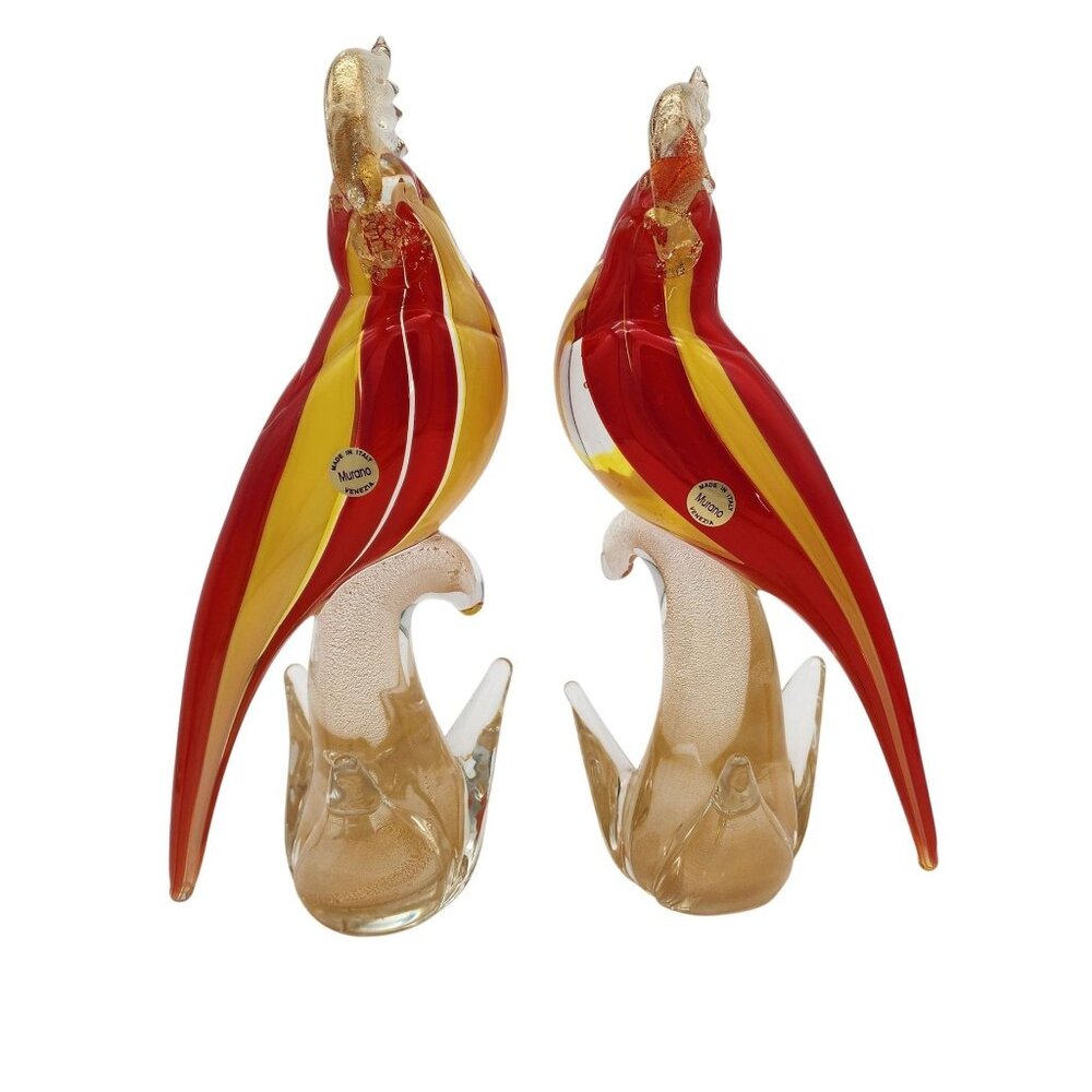 Pair of Murano Glass Cockatoo Bird Sculptures